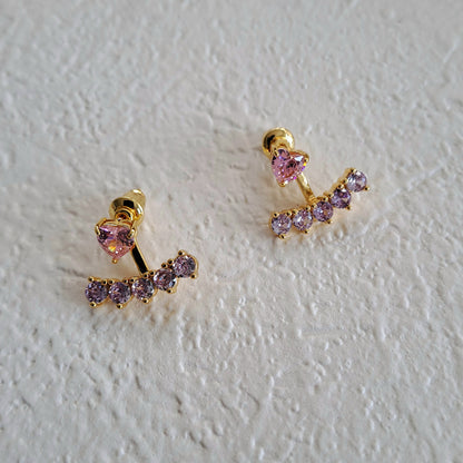 Gold-Plated Heart stud with AAA+ pink and purple zircons