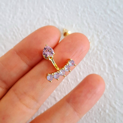 Gold-Plated Heart stud with AAA+ pink and purple zircons