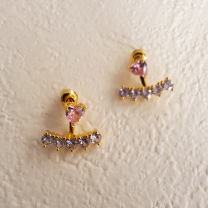 Gold-Plated Heart stud with AAA+ pink and purple zircons