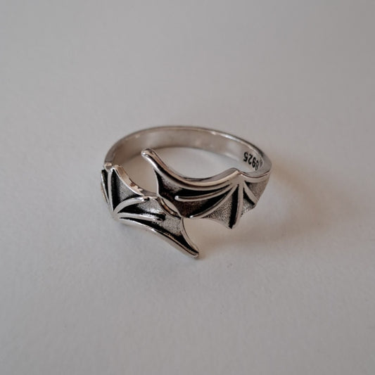 Vintage Silver Plated Adjustable Open Ring, dragon wings