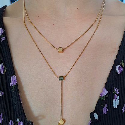 Gold plated stainless steel double layer necklace