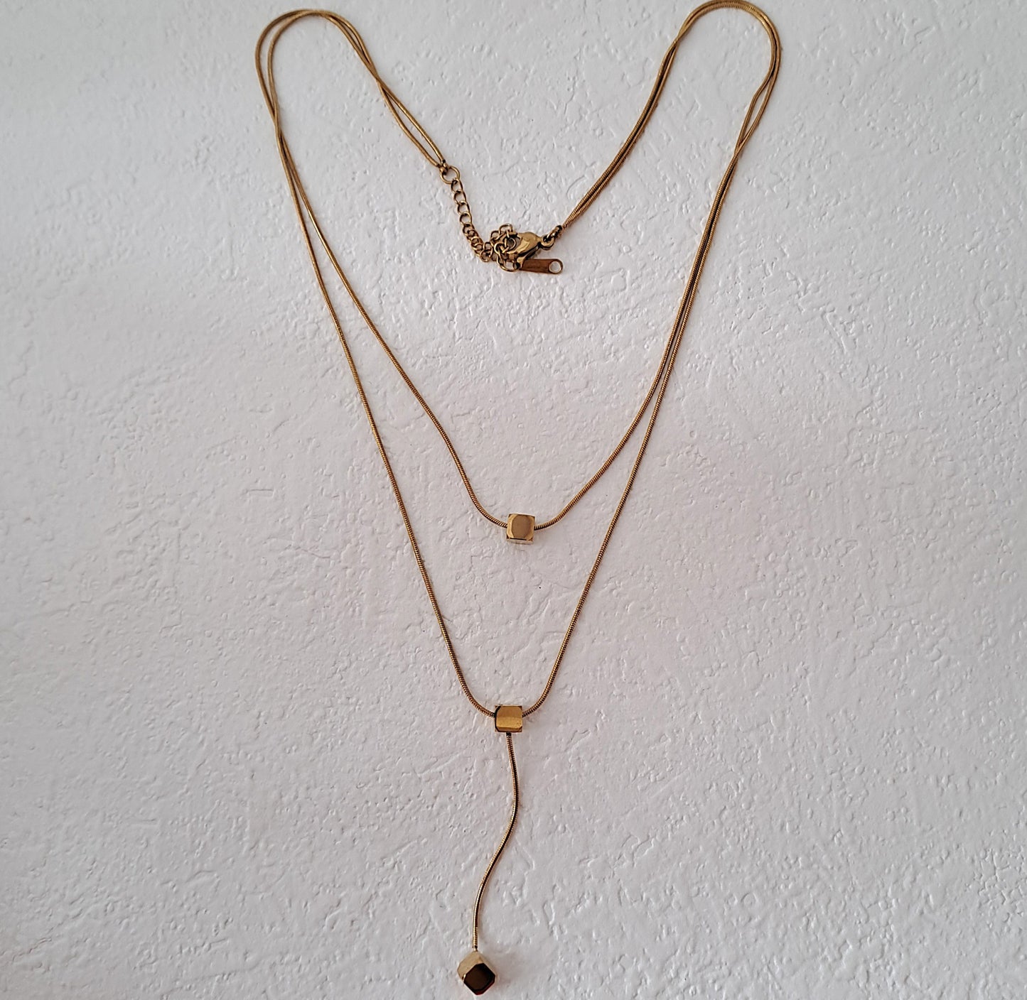 Gold plated stainless steel double layer necklace