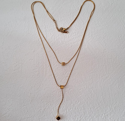 Gold plated stainless steel double layer necklace