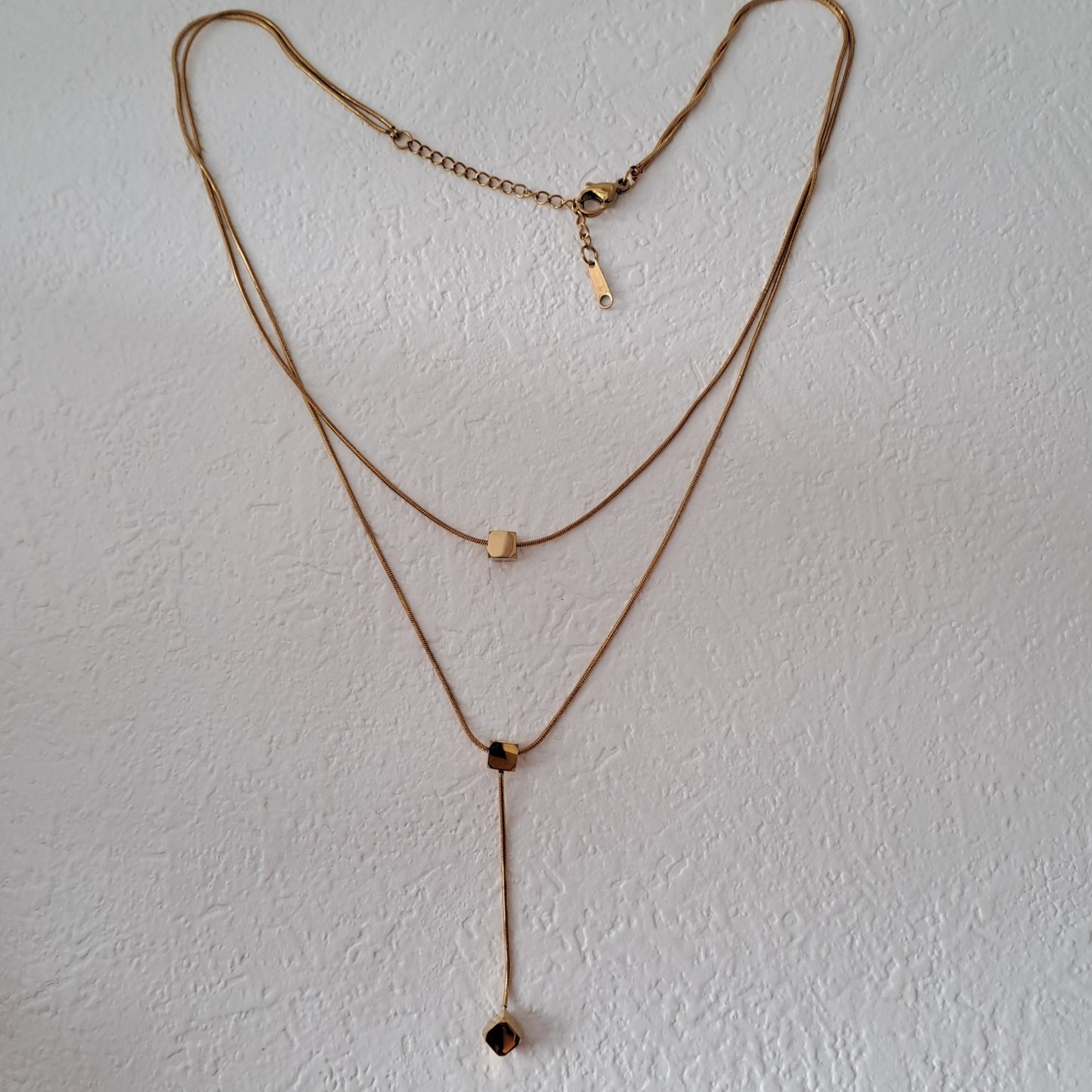 Gold plated stainless steel double layer necklace