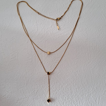 Gold plated stainless steel double layer necklace