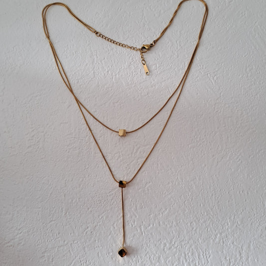 Gold plated stainless steel double layer necklace