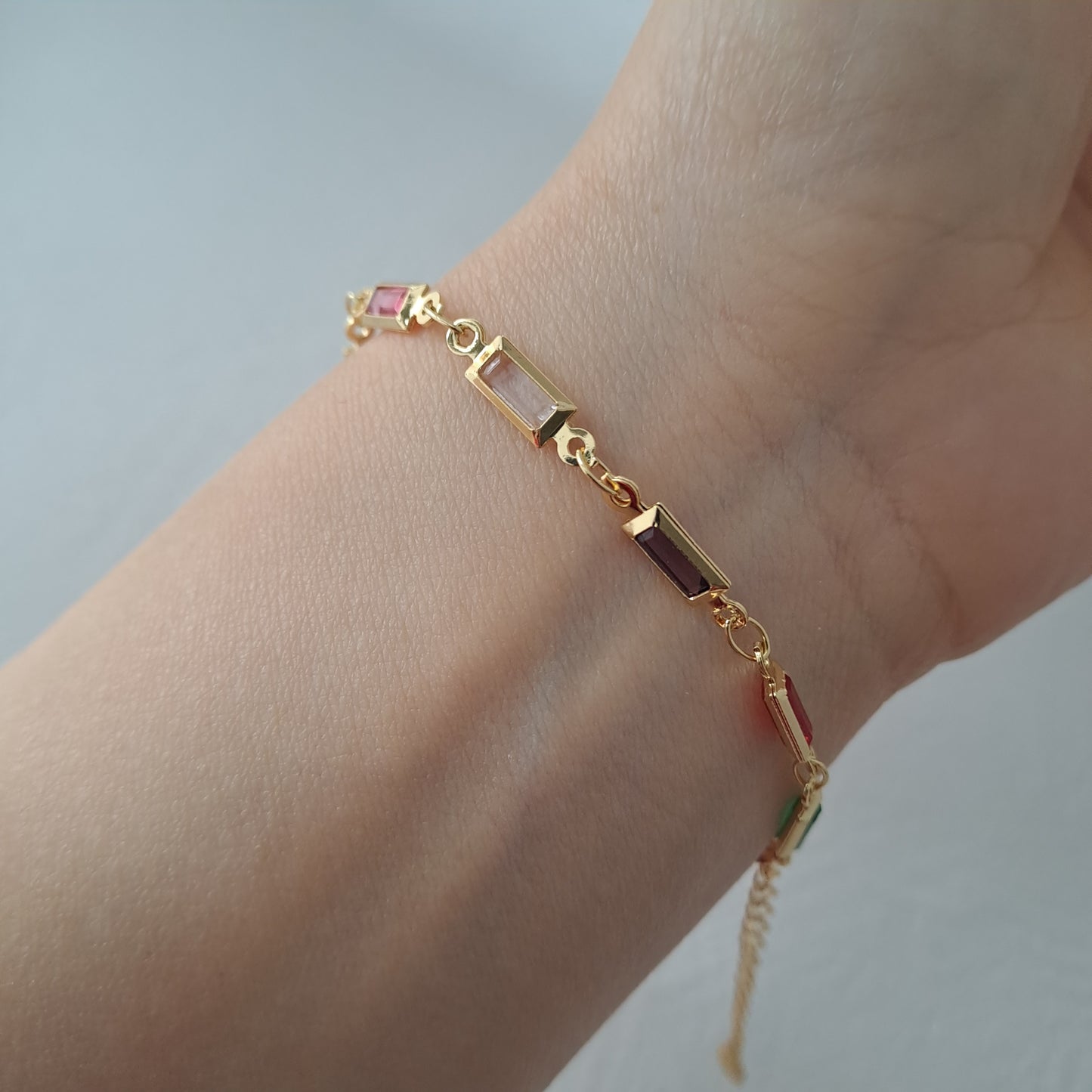 18k gold-plated bracelet/Square glass diamond