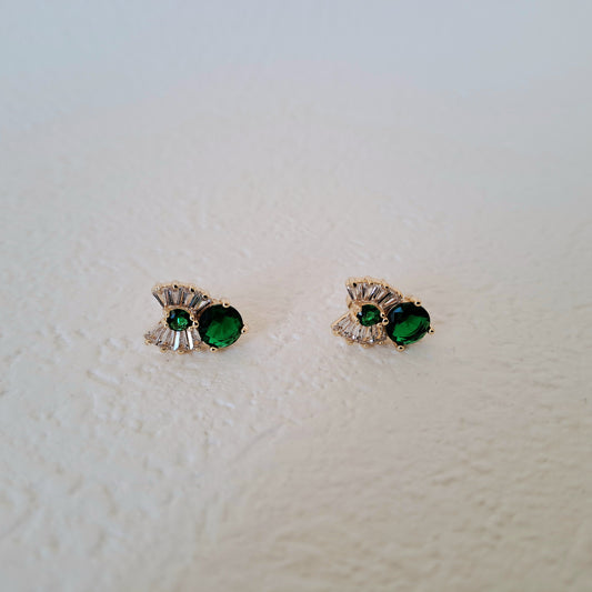 Gold-Plated mini Earring, bow design with green zircons