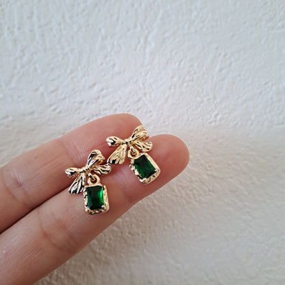 Vintage earrings, Gold-Plated Earring,embedded with green zircons