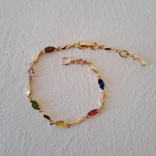 Elegant Gold-plated brass bracelet embedded with colorful zircons