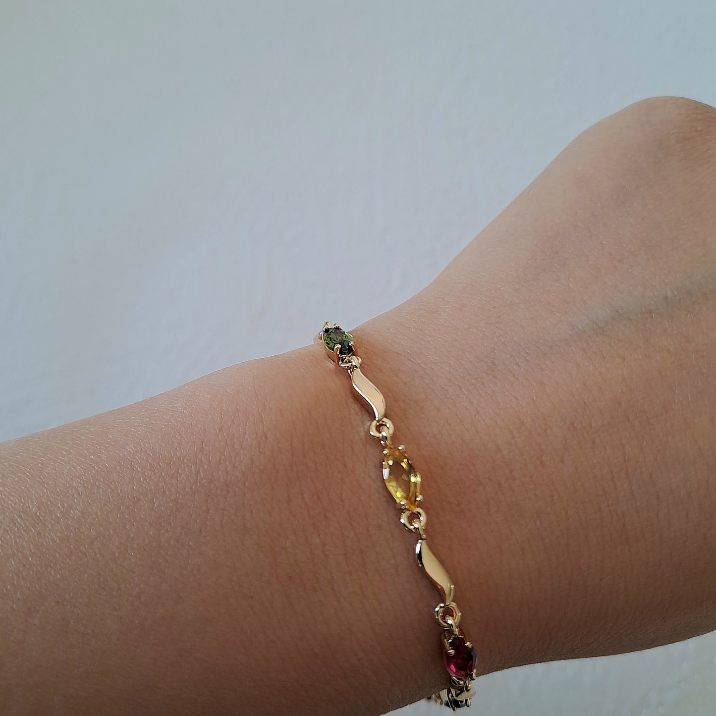 Elegant Gold-plated brass bracelet embedded with colorful zircons