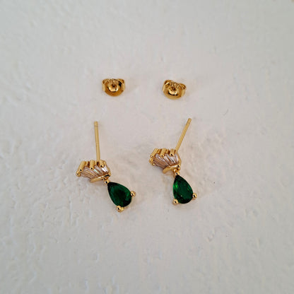 Gold-Plated Earrings with Green zircons