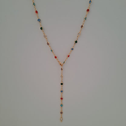 Necklace made of gold-plated copper with colorful glass rhinestones