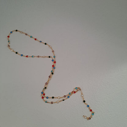 Necklace made of gold-plated copper with colorful glass rhinestones