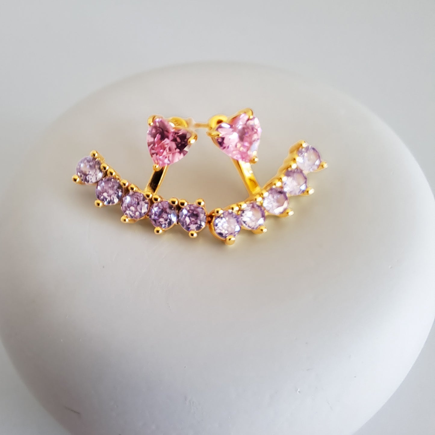 Gold-Plated Heart stud with AAA+ pink and purple zircons