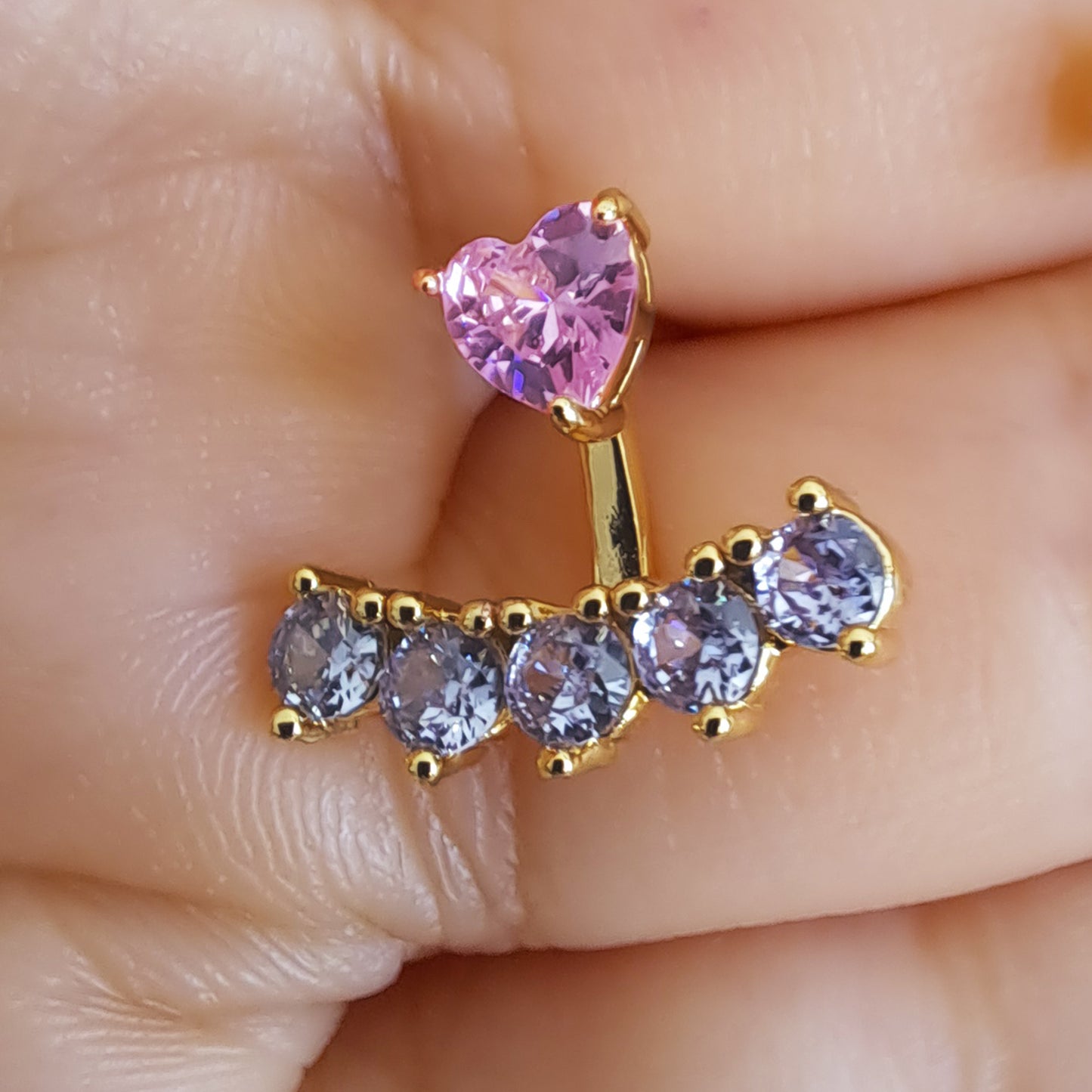 Gold-Plated Heart stud with AAA+ pink and purple zircons