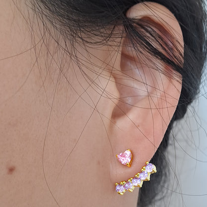 Gold-Plated Heart stud with AAA+ pink and purple zircons