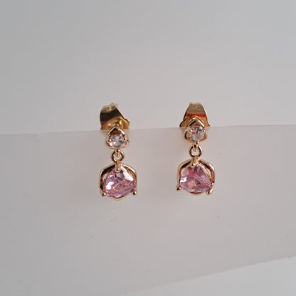 Gold-Plated drop Earring, bow design with pink zircons