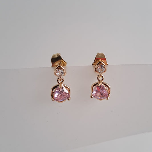 Gold-Plated drop Earring, bow design with pink zircons