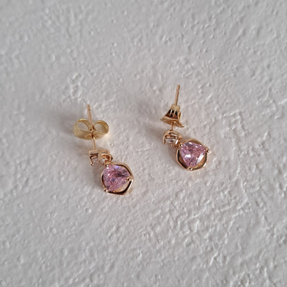 Gold-Plated drop Earring, bow design with pink zircons