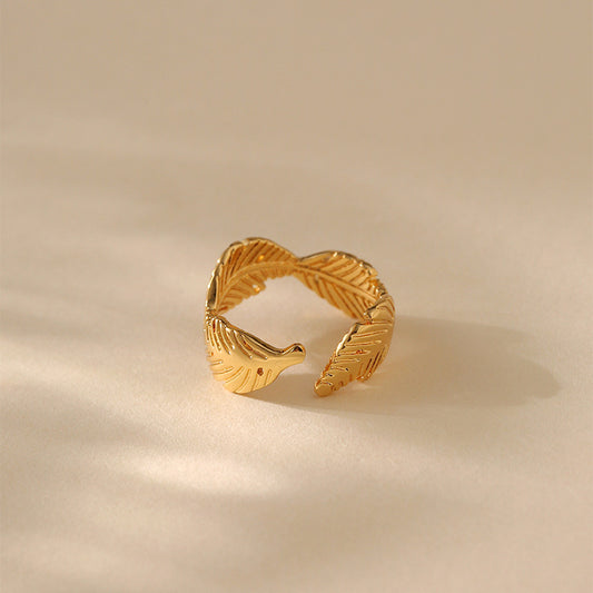 18K Gold Plated open ring leaf design