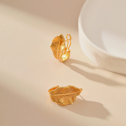 18K Gold Plated Leaf Ear Cuffs – Vintage Minimalist Earrings