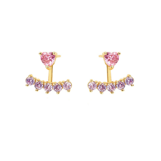 Gold-Plated Heart stud with AAA+ pink and purple zircons