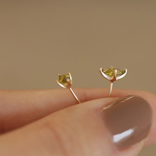 10K Gold-Plated Earrings with Olive Green Marquise-Cut Stones