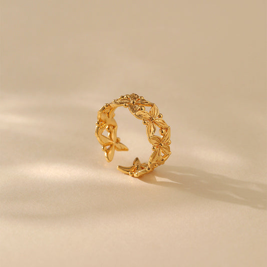 18K Gold Plated open ring/flower design