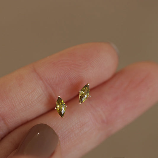 10K Gold-Plated Earrings with Olive Green Marquise-Cut Stones