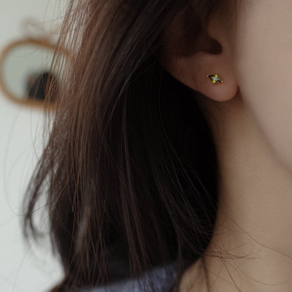 10K Gold-Plated Earrings with Olive Green Marquise-Cut Stones