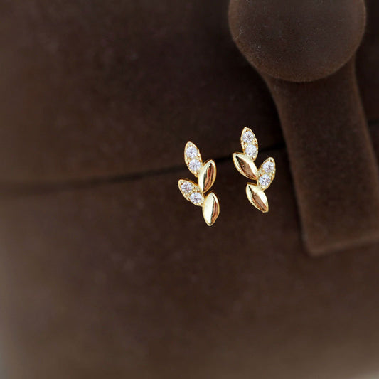 18K Gold Plated Copper Stud Earrings , cute leaf shape