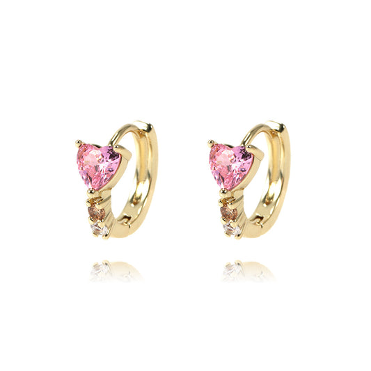 Gold-Plated Heart Hoops with PInk Diamond Accents
