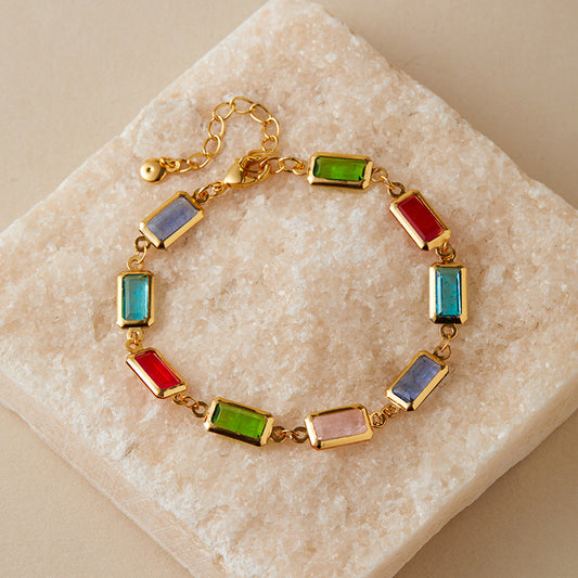 18k gold-plated crystal bracelet/Square glass diamond