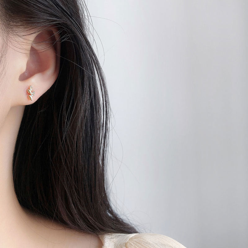 18K Gold Plated Copper Stud Earrings , cute leaf shape