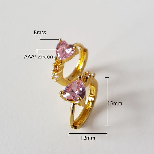 Gold-Plated Heart Hoops with PInk Diamond Accents