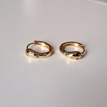 18K gold-plated copper earrings with mini zircon stones, Snake design,22mm*20mm