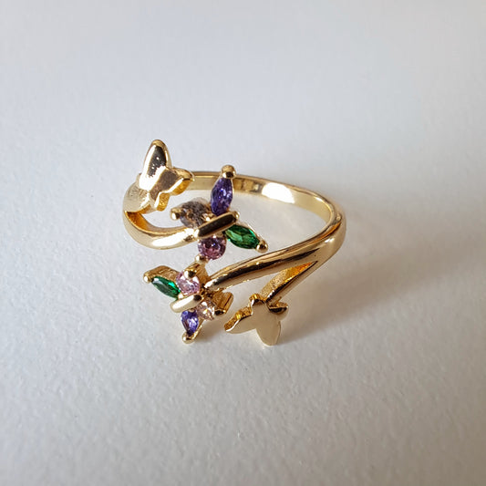 18k gold plated brass open ring embedded with AAA+ zircons