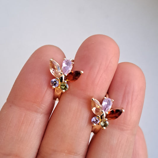 Vintage butterfly earrings, Gold-Plated Earring,embedded with colourful zircons