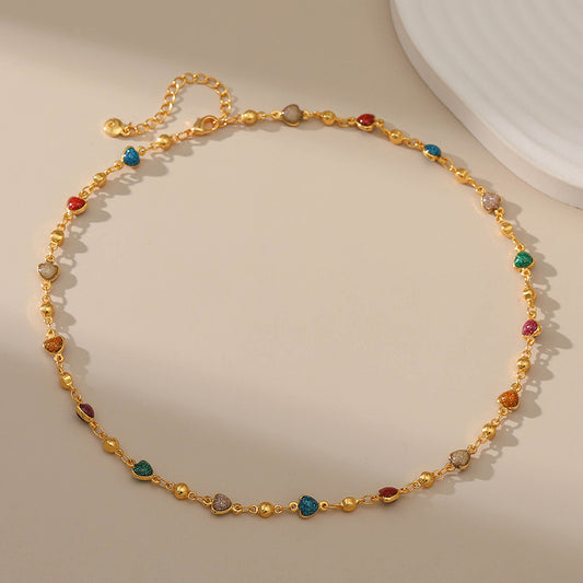 Colorful Enamel Heart Necklace | 18K Gold-Plated | Adjustable