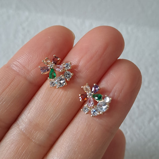 Gold-Plated mini Earring,embedded with colorful zircons