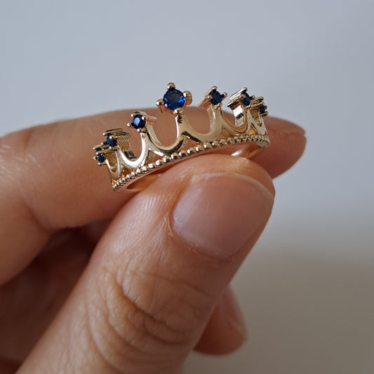 18k gold plated brass open ring,crown design, embedded with AAA+ zircons