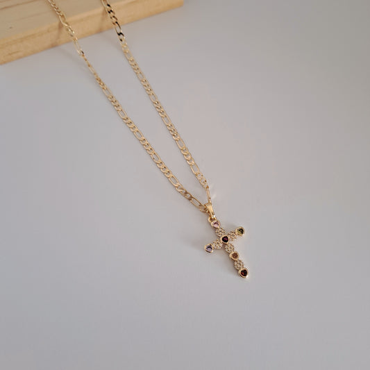 18k gola plated necklace with AAA+ zircons,length 50cm ,cross design