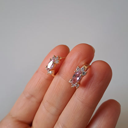 18K gold-plated copper hoops with pink zircon stones,diameter 16mm