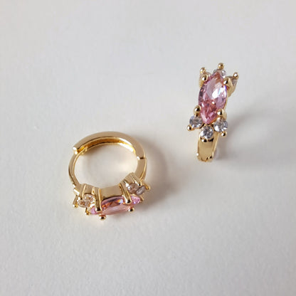 18K gold-plated copper hoops with pink zircon stones,diameter 16mm