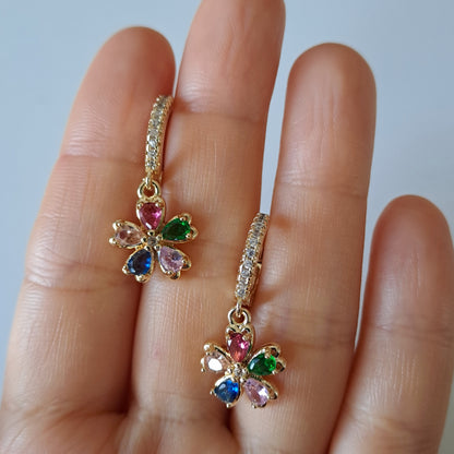 18k gold plated brass earrings,with colour AAA+zircons,length 27mm