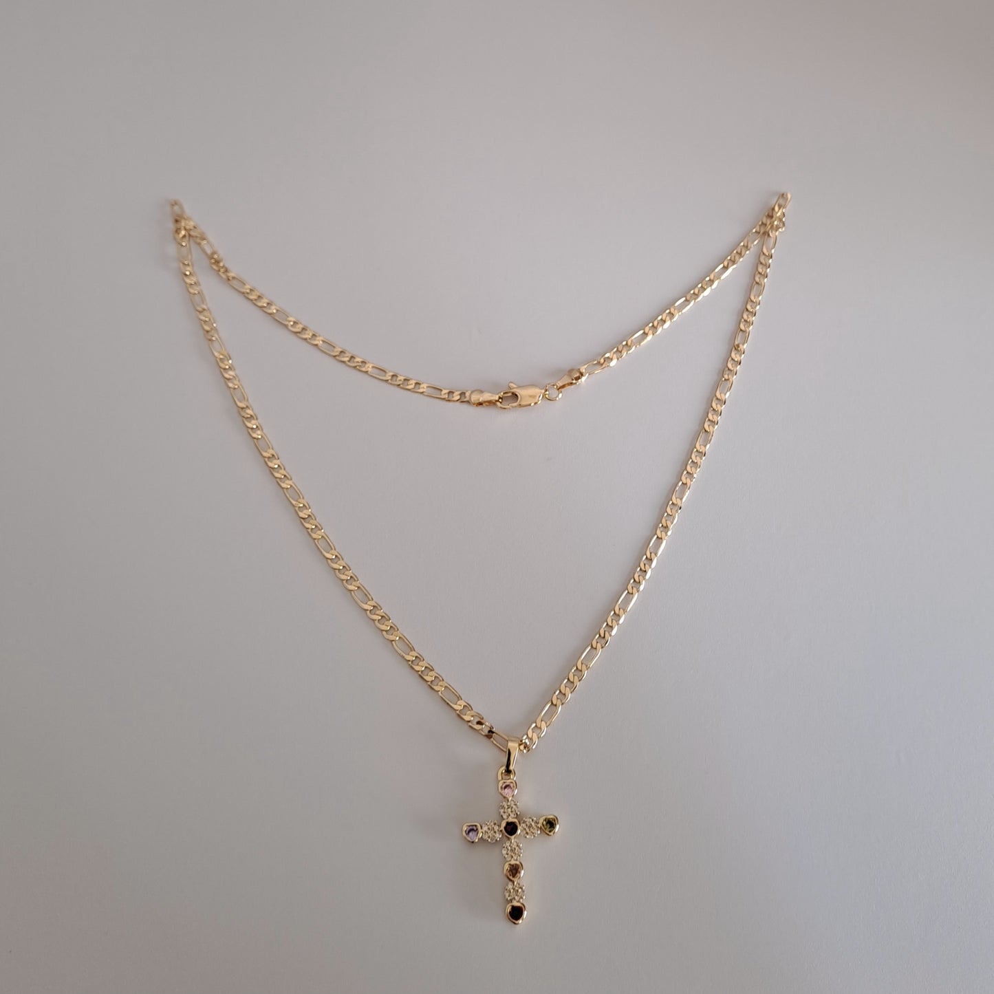 18k gola plated necklace with AAA+ zircons,length 50cm ,cross design