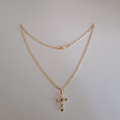 18k gola plated necklace with AAA+ zircons,length 50cm ,cross design