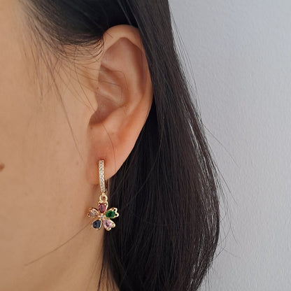 18k gold plated brass earrings,with colour AAA+zircons,length 27mm