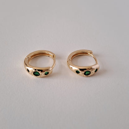 18K gold-plated copper earrings with green zircon stones